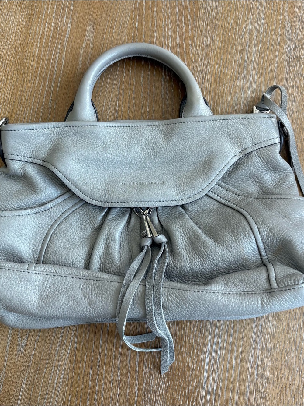 Aimee Kestenberg Gray Leather Satchel with Tassel Accent